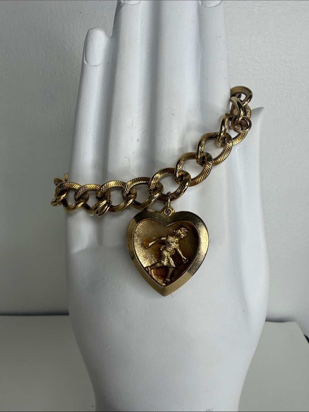 Vintage Monet Bracelet with Bowling Girl in a Heart